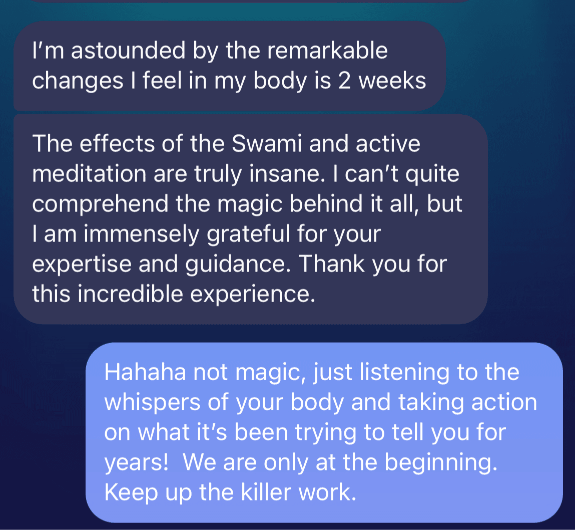 Client message about remarkable body changes within two weeks